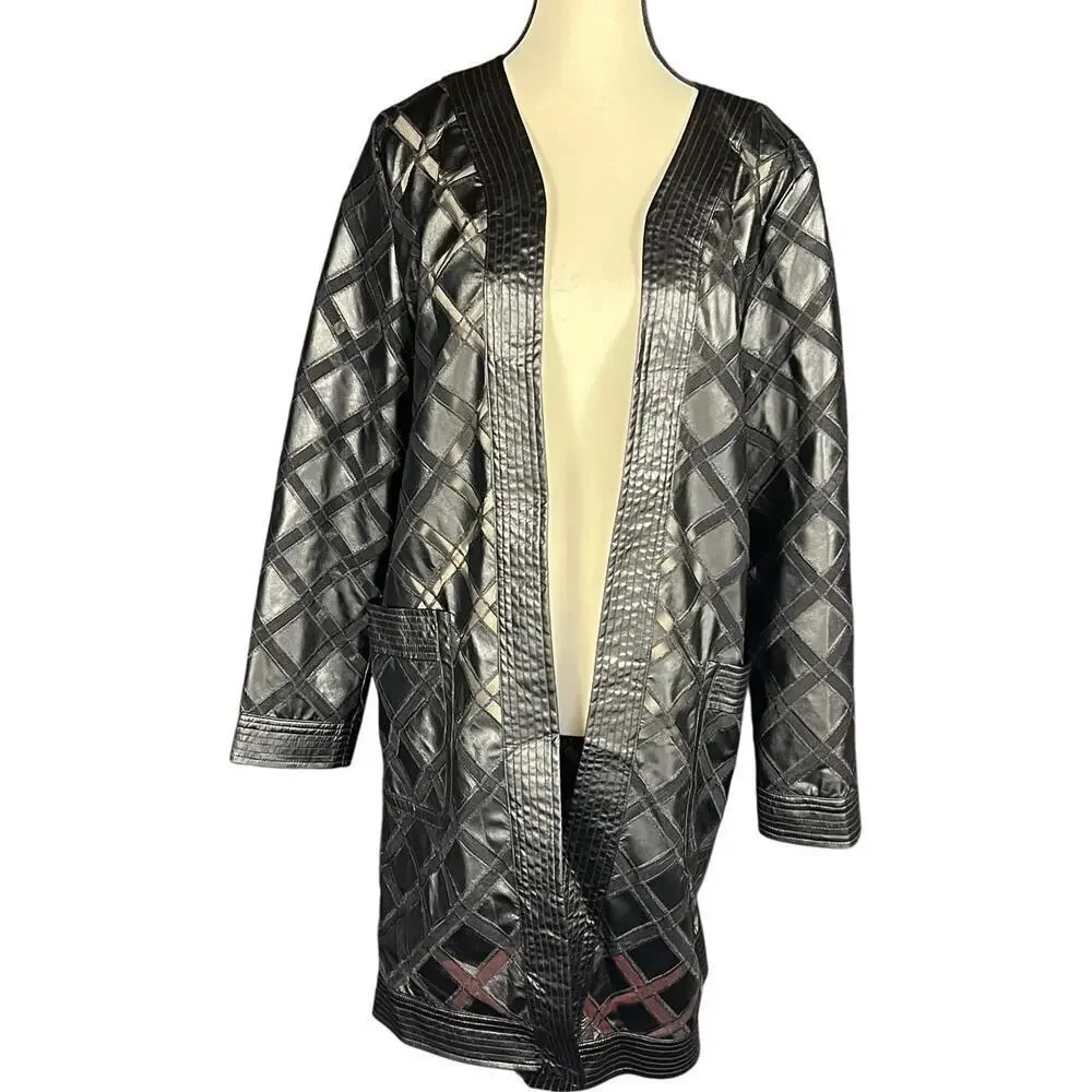 Bagatelle Faux Leather Vented Open Duster Jacket Black Size L